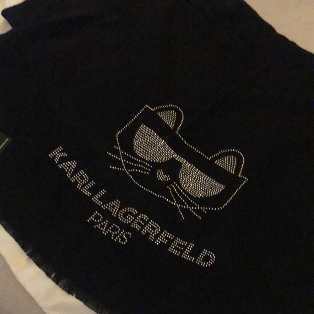Karl Lagerfeld Black Rectangular Scarf Embellished Stud Choupette & Logo OS NWT
